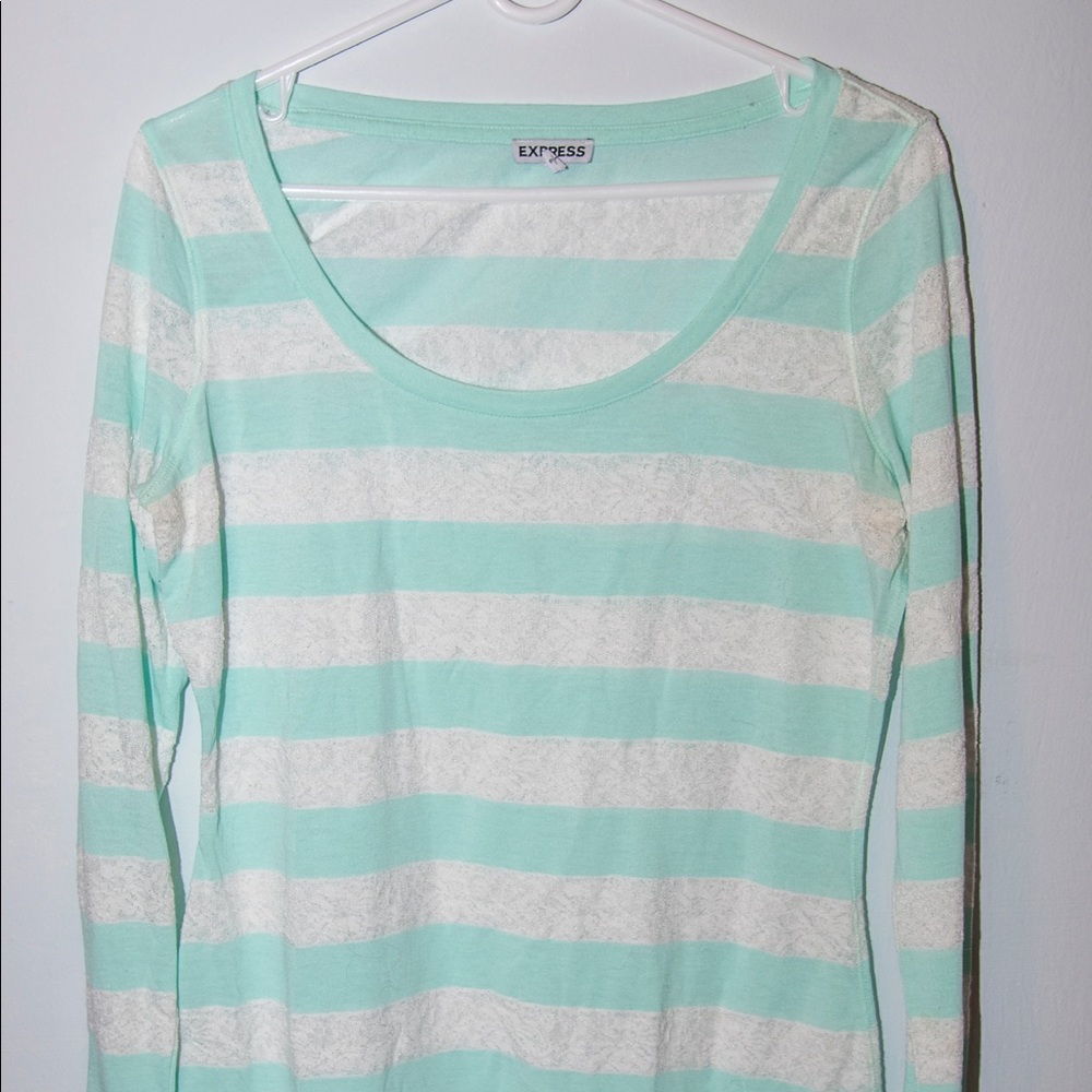 Express mint green and lace striped shirt
